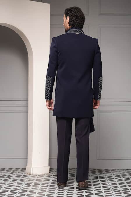 Soniya G Midnight Regent Embellished Bandhgala Set Premium Suiting Fabric 