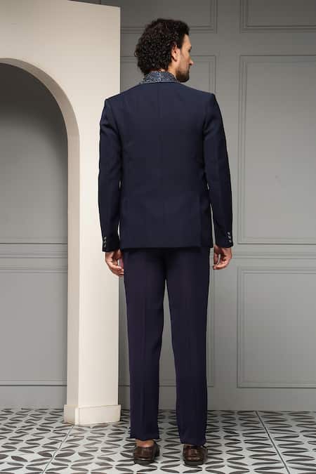 Soniya G Regal Midnight Textured Stole Premium Suiting Bandhgala Set 