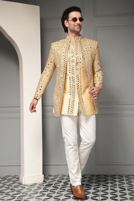Soniya G Zar-e-Sultan Embroidered Premium Silk Jacquard Bandhgala & Pant Set 