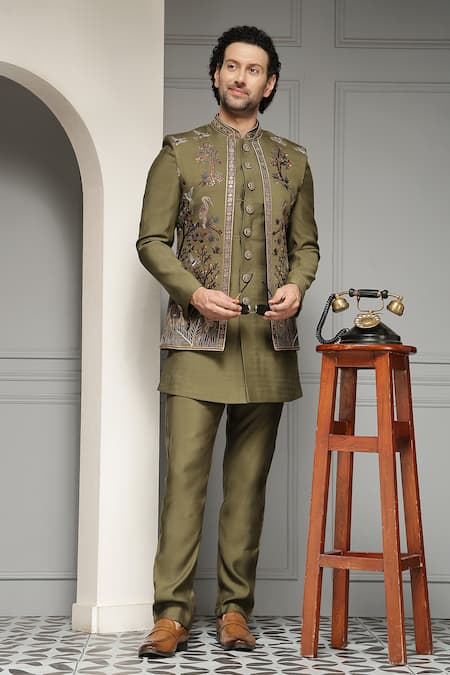 Soniya G Verdant Royale Embroidered Silk-Blend Bandhgala & Pant Set 