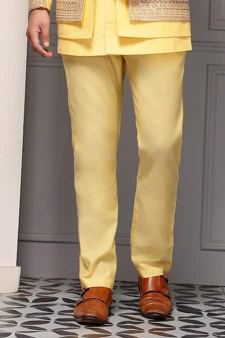 Soniya G_Gold Silk, Jacquard, Suiting Sunehri Utsav Silk-blend Bandhgala Kurta Set _Online_at_Aza_Fashions