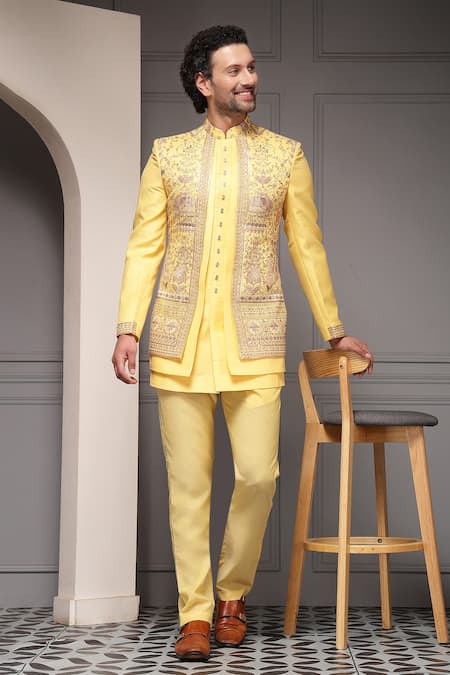 Soniya G Sunehri Utsav Embroidered Silk-Blend Bandhgala Kurta Set 