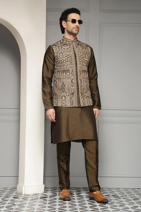 Soniya G Mehr-e-Zar Embroidered Silk Blend Nehru Jacket Kurta Set 