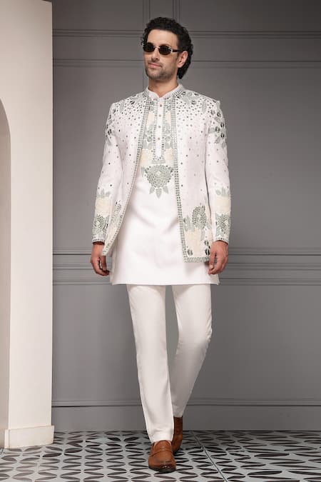 Soniya G Safaid Gulzar Embroidered Sherwani Set 