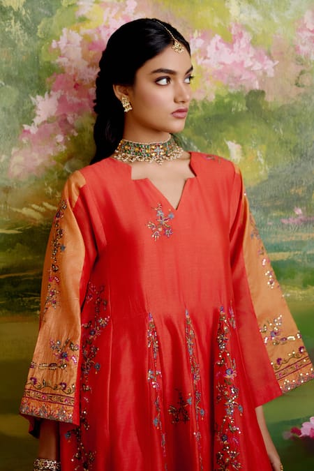 Buy_Naaz By Noor_Orange Organza, Chanderi, Georgette Sequins, Jor Baagh Embroidered Anarkali Set _Online_at_Aza_Fashions