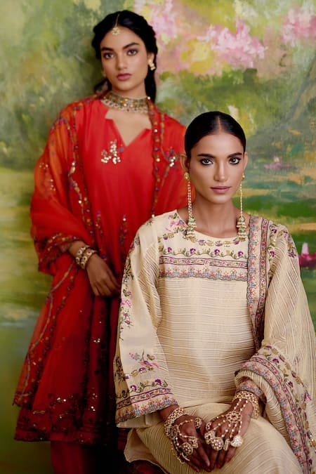 Shop_Naaz By Noor_Orange Organza, Chanderi, Georgette Sequins, Jor Baagh Embroidered Anarkali Set _Online_at_Aza_Fashions