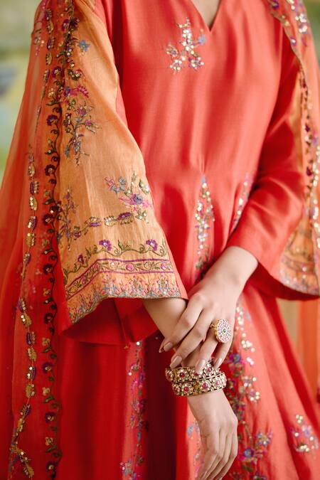 Buy_Naaz By Noor_Orange Organza, Chanderi, Georgette Sequins, Jor Baagh Embroidered Anarkali Set 