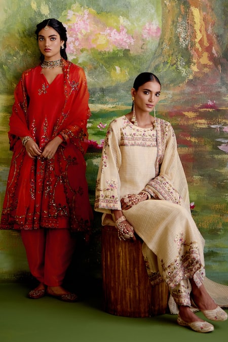 Shop_Naaz By Noor_Orange Organza, Chanderi, Georgette Sequins, Jor Baagh Embroidered Anarkali Set 