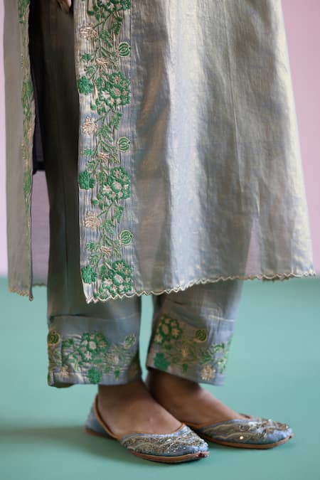 Buy_Naaz By Noor_Green Chanderi, Tissue, Organza Embroidery, Pearls Jor Baagh Livid Kurta Set _Online_at_Aza_Fashions