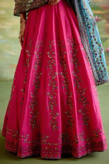 Shop_Naaz By Noor_Beige Chanderi, Organza Embroidery, Sequins Jor Baagh Rani Pink Lehenga Set 
