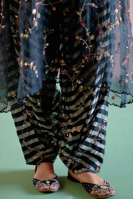 Buy_Naaz By Noor_Black Chanderi, Organza, Tissue Zari, Sequins, Jor Baagh Sheer Kurta Pant Set 