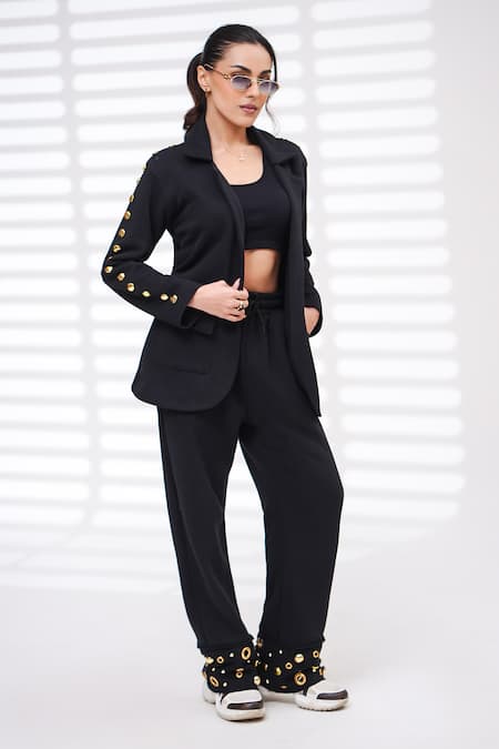The Episode Bare Minimum Sleeve Embellished Blazer & Pant Set 