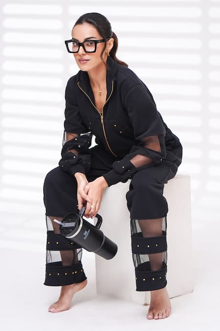 Buy The Episode Black Fleece, Cotton Studs Collared Casual Flex Sweatshirt And Joggers Set Online at Aza Fashions Buy_The Episode_Black Fleece, Cotton Studs Collared Casual Flex Sweatshirt And Joggers Set _Online_at_Aza_Fashions