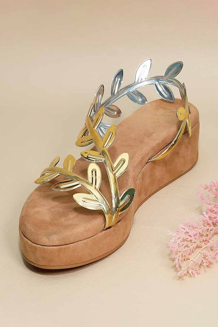 Sana K luxurious Footwear Leaf Pattern Wedges 