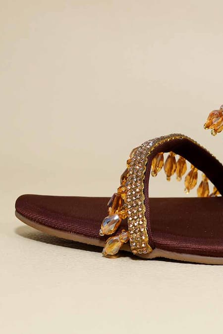 Sana K luxurious Footwear Brown Beads, Stones Jhallar Tassel Wedges Online at Aza Fashions Sana K luxurious Footwear_Brown Beads, Stones Jhallar Tassel Wedges _Online_at_Aza_Fashions