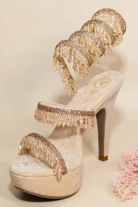 Sana K luxurious Footwear Glitz Gold Springs Letoes Pencil Heels 
