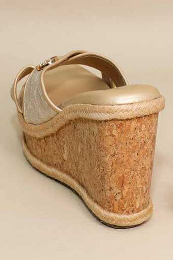 Sana K luxurious Footwear_Beige Brooches Cross Strap Wedges _Online_at_Aza_Fashions