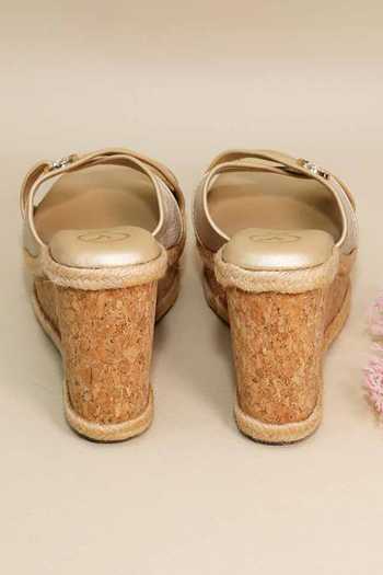 Buy_Sana K luxurious Footwear_Beige Brooches Cross Strap Wedges _Online_at_Aza_Fashions
