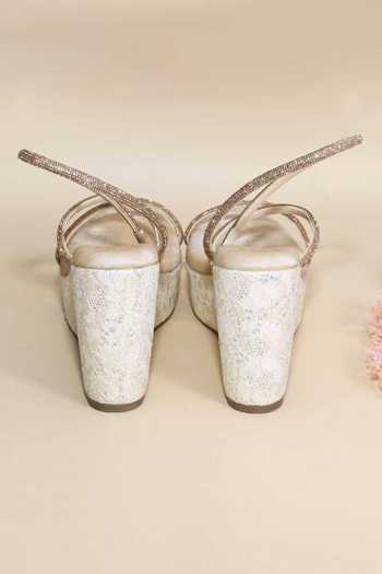 Sana K luxurious Footwear_White Rhinestones Berry Net Synthetic Wedges _Online_at_Aza_Fashions