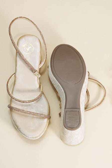 Sana K luxurious Footwear Berry White Net Synthetic Wedges 