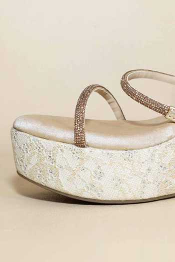 Buy_Sana K luxurious Footwear_White Rhinestones Berry Net Synthetic Wedges _Online_at_Aza_Fashions