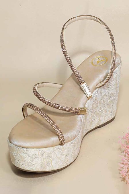Sana K luxurious Footwear Berry White Net Synthetic Wedges 