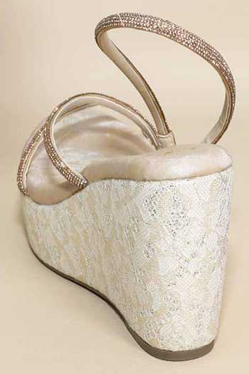 Sana K luxurious Footwear_White Rhinestones Berry Net Synthetic Wedges _at_Aza_Fashions