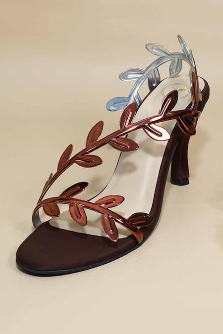 Sana K luxurious Footwear Brown Leafy Heels 