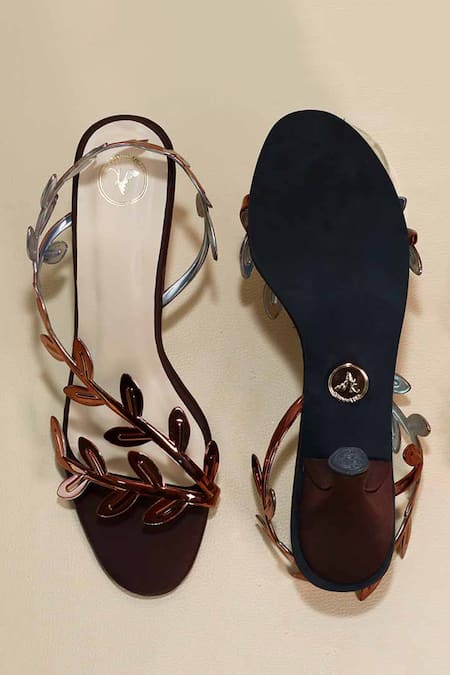 Sana K luxurious Footwear Brown Leafy Heels 