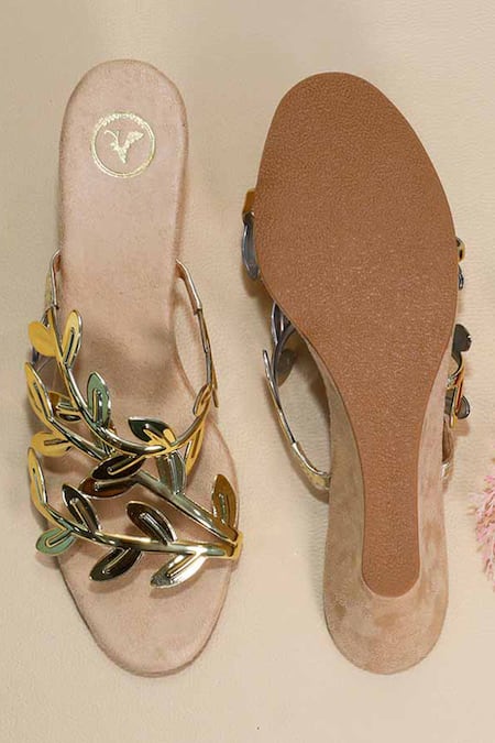 Sana K luxurious Footwear Gold Leafy Half Wedges 