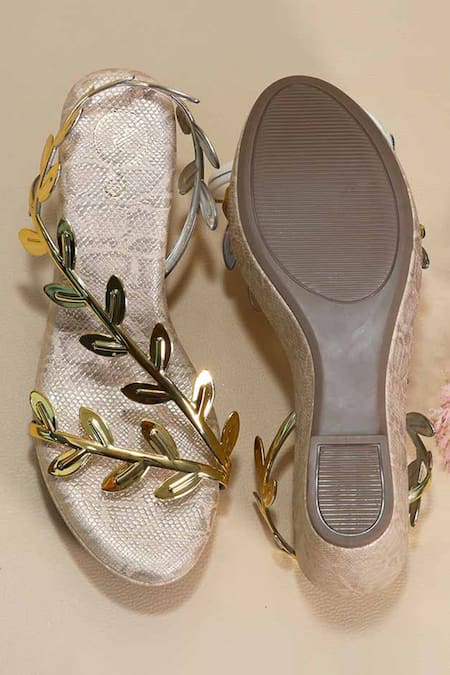 Sana K luxurious Footwear Gold Leafy Leapord Wedges 