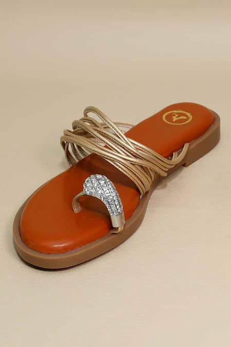 Sana K luxurious Footwear Gold String Asha Brooch Flats 