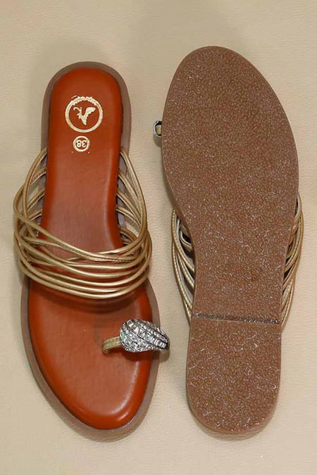 Sana K luxurious Footwear Gold String Asha Brooch Flats 