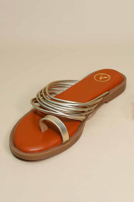 Sana K luxurious Footwear Gold String Flats 