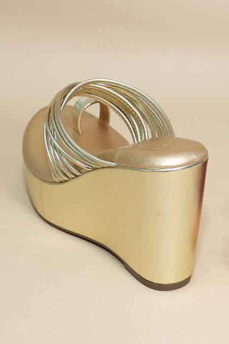Sana K luxurious Footwear Gold Metallic Thread String Wedges Online at Aza Fashions Sana K luxurious Footwear_Gold Metallic Thread String Wedges _Online_at_Aza_Fashions