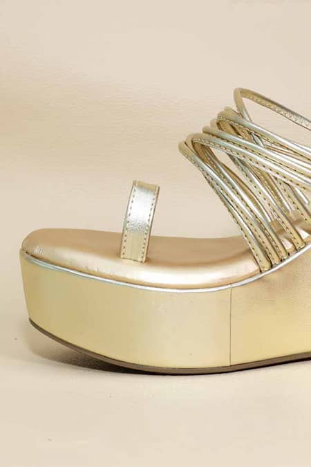 Shop Sana K luxurious Footwear Gold Metallic Thread String Wedges Online at Aza Fashions Shop_Sana K luxurious Footwear_Gold Metallic Thread String Wedges _Online_at_Aza_Fashions