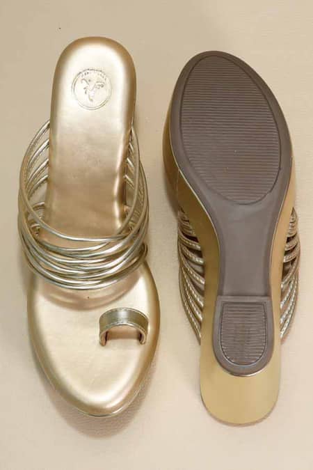 Sana K luxurious Footwear Gold String Wedges 