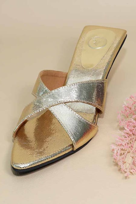 Sana K luxurious Footwear Cross Strap Kitten Heels 