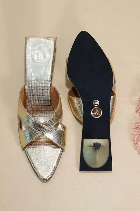 Sana K luxurious Footwear Cross Strap Kitten Heels 