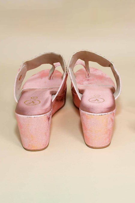 Shop Sana K luxurious Footwear Pink Embroidery, Zari, Metallic Thread Strap Kolhapuri Wedges Online at Aza Fashions Shop_Sana K luxurious Footwear_Pink Embroidery, Zari, Metallic Thread Strap Kolhapuri Wedges _Online_at_Aza_Fashions