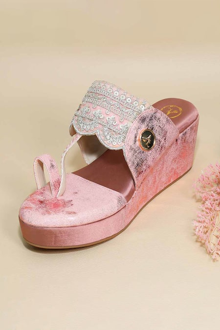 Sana K luxurious Footwear Embroidered Strap Kolhapuri Wedges 