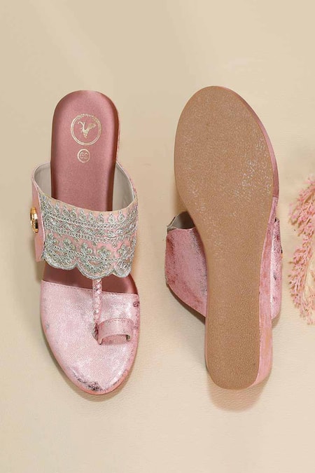 Sana K luxurious Footwear Embroidered Strap Kolhapuri Wedges 