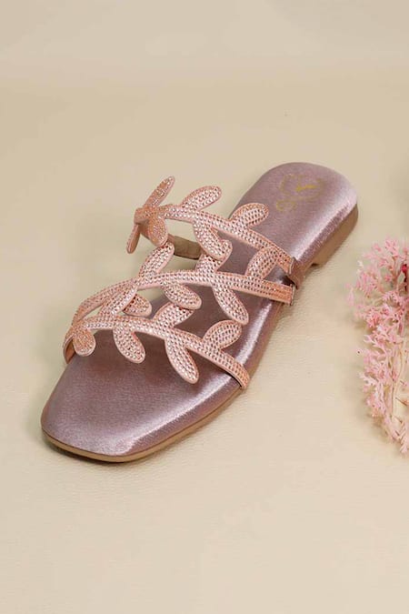 Sana K luxurious Footwear Pink Leafy Flats 