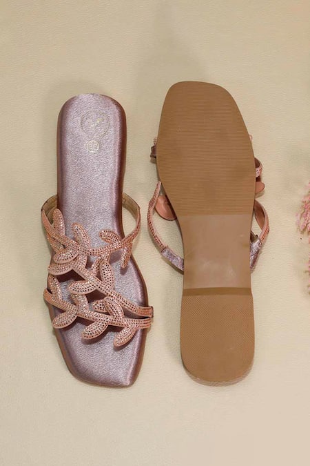 Sana K luxurious Footwear Pink Leafy Flats 