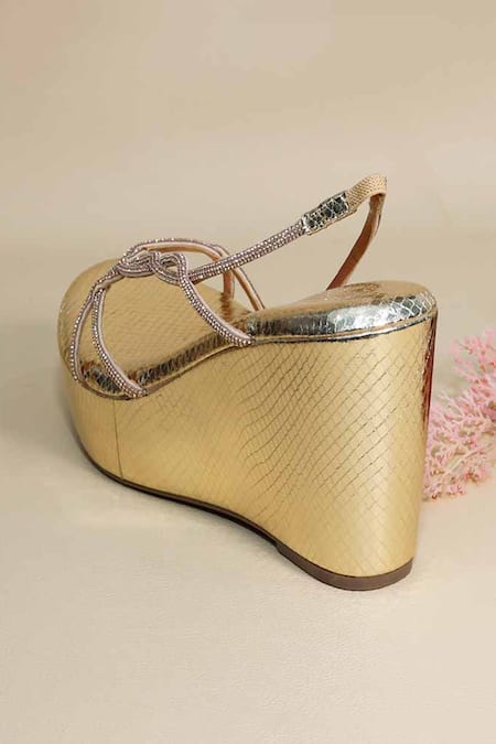 Sana K luxurious Footwear Gold Beads Renne Wedges Online at Aza Fashions Sana K luxurious Footwear_Gold Beads Renne Wedges _Online_at_Aza_Fashions