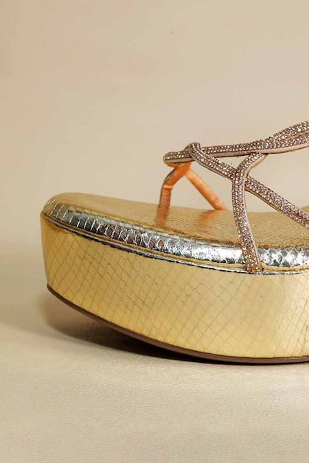 Shop Sana K luxurious Footwear Gold Beads Renne Wedges Online at Aza Fashions Shop_Sana K luxurious Footwear_Gold Beads Renne Wedges _Online_at_Aza_Fashions