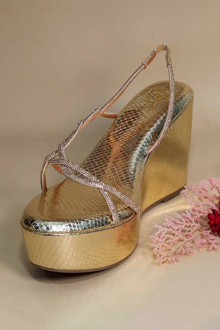 Sana K luxurious Footwear Renne Gold Wedges 