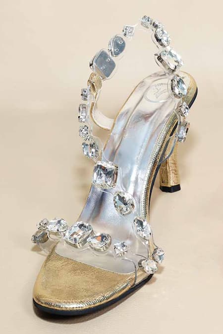 Sana K luxurious Footwear Silver Chunky Rocks Pencil Heels 