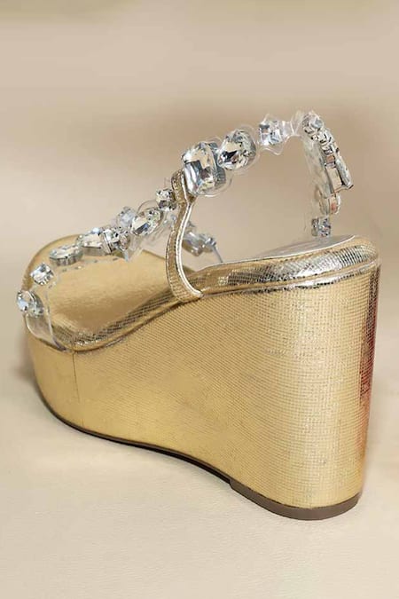 Sana K luxurious Footwear Silver Crystals Chunky Rocks Wedges Online at Aza Fashions Sana K luxurious Footwear_Silver Crystals Chunky Rocks Wedges _Online_at_Aza_Fashions