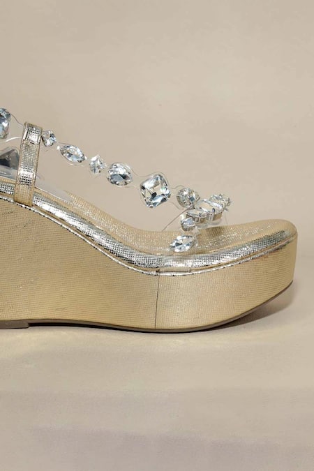 Shop Sana K luxurious Footwear Silver Crystals Chunky Rocks Wedges Online at Aza Fashions Shop_Sana K luxurious Footwear_Silver Crystals Chunky Rocks Wedges _Online_at_Aza_Fashions